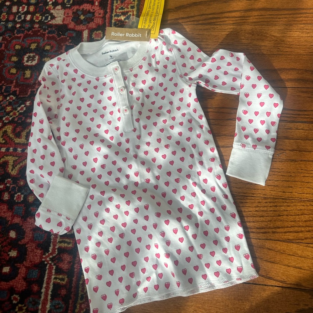 NWT Roller Rabbit kids red heart pajama top sz 4